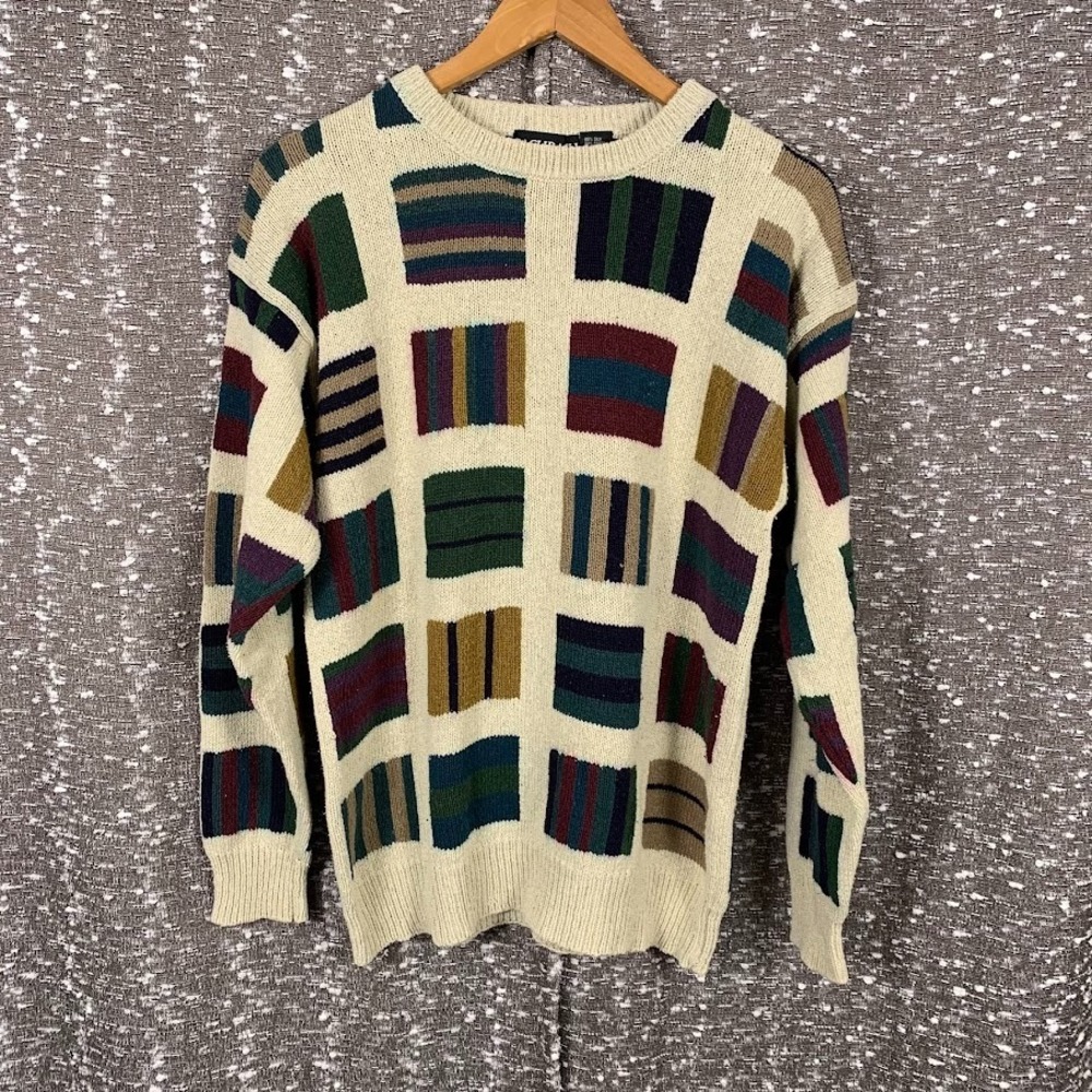 Vtg Bachrach Colorblock Knit Pullover Sweater Silk Blend Retro Grandpa Men's M‎